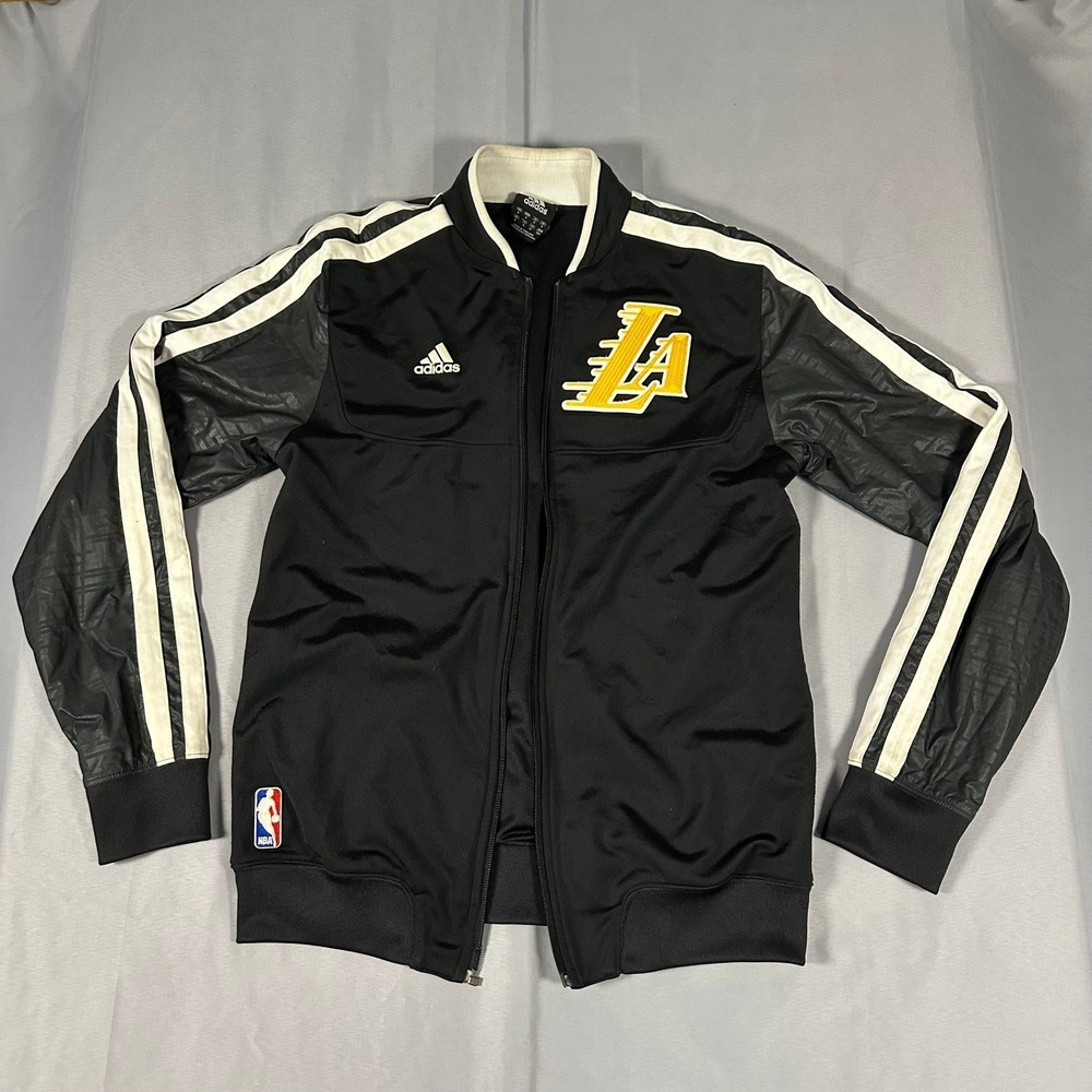 Adidas Los Angeles Lakers NBA Track Jacket Mens Small Black LA Logo Zip Missing